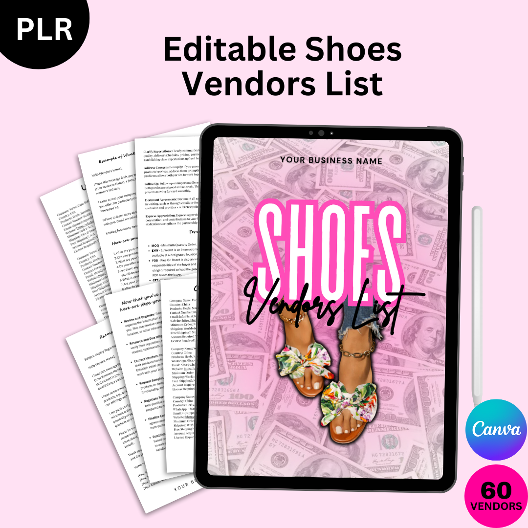 PLR Editable Shoes Vendors List