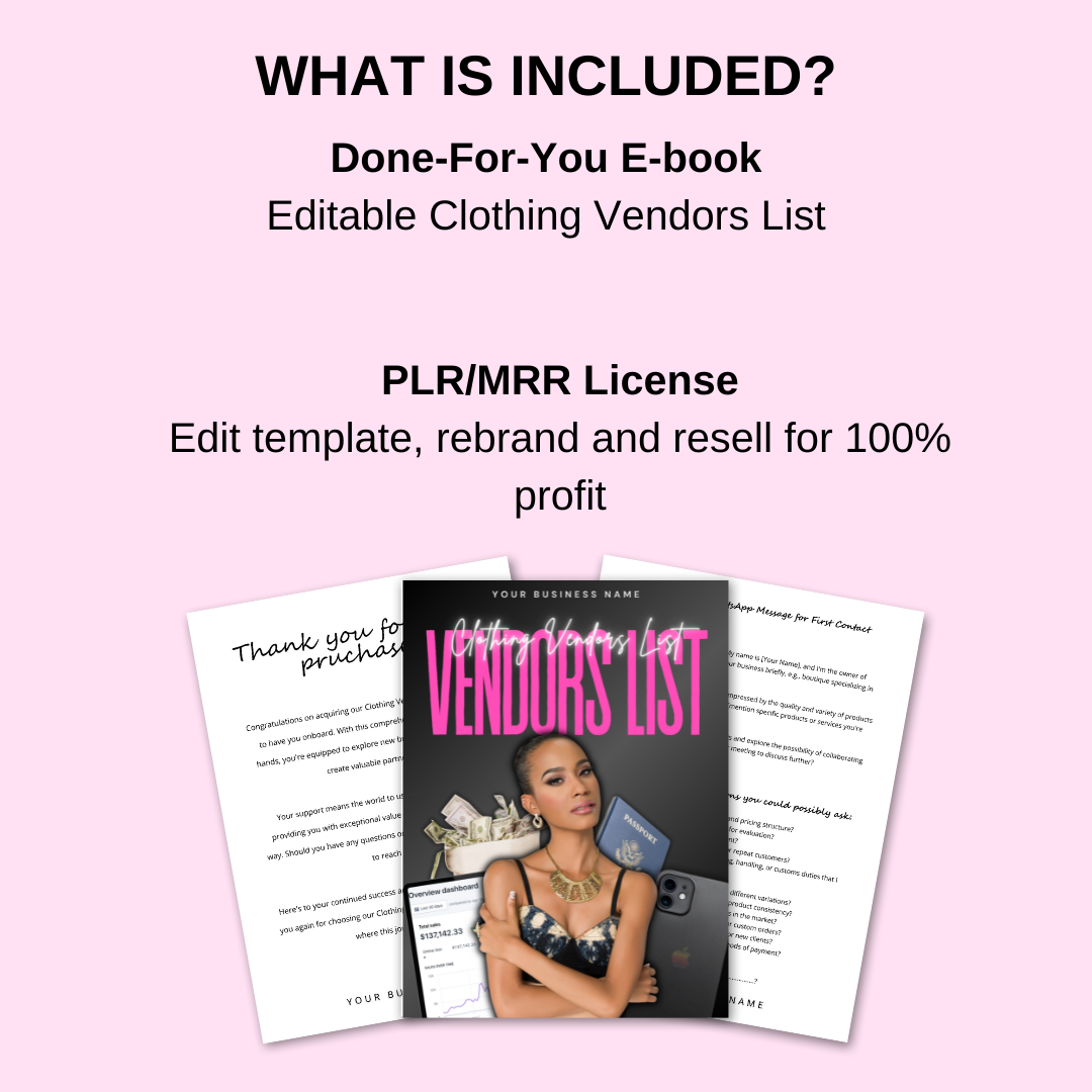 PLR Editable Clothing Vendors List