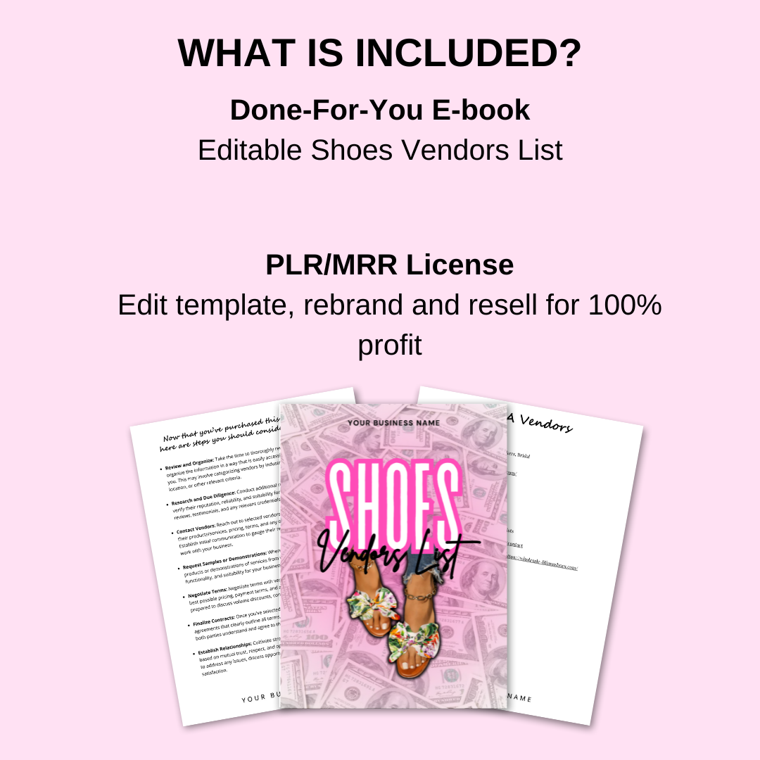 PLR Editable Shoes Vendors List