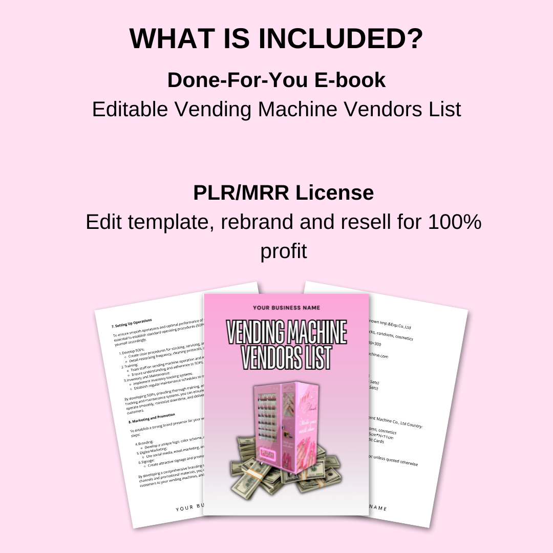 PLR Editable Vending Machine Vendors List