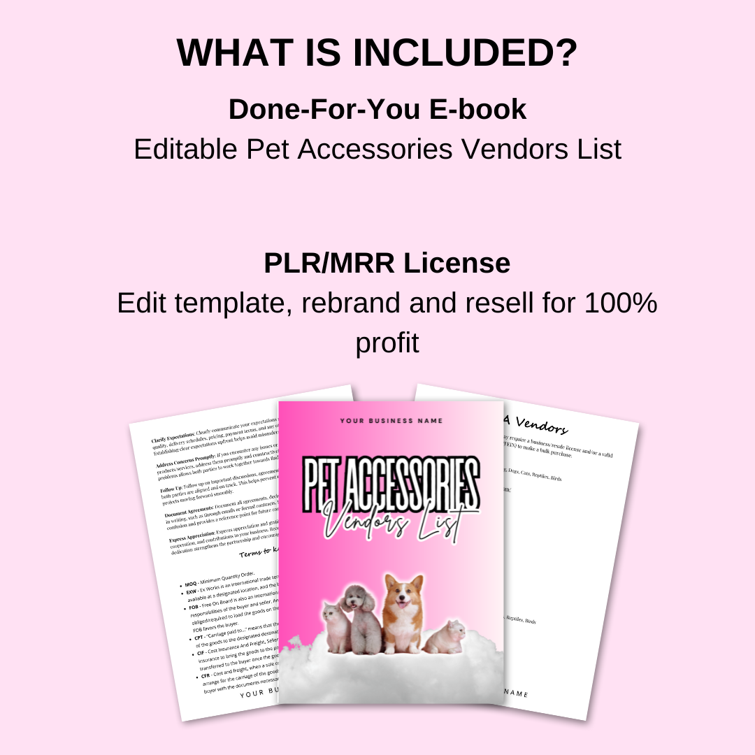 PLR Editable Pet Accessories Vendors List