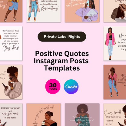 PLR Positive Quotes with Black Girl Illustrations Instagram Posts