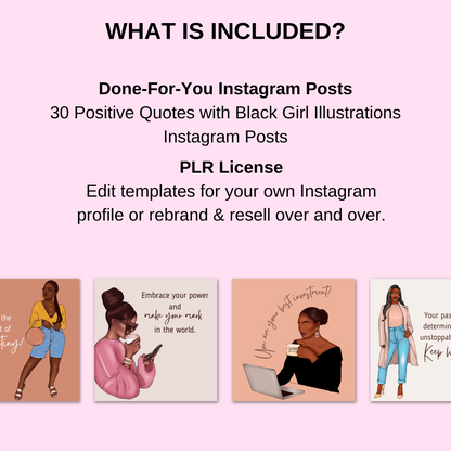 PLR Positive Quotes with Black Girl Illustrations Instagram Posts