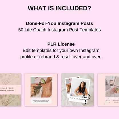 PLR Pink Life Coach Instagram Post Templates